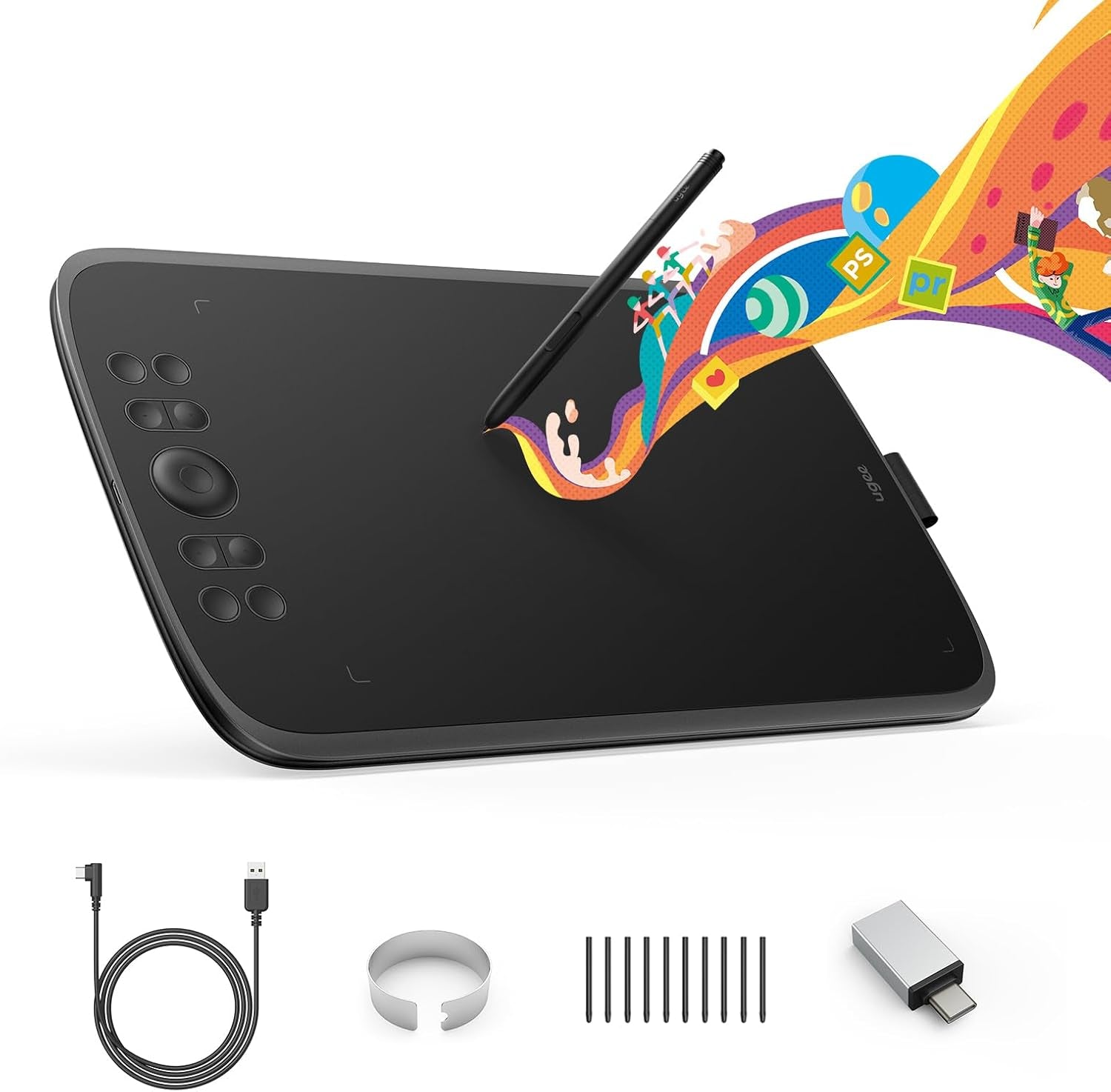 Upgrade M908 10X6.25Drawing Tablet,Graphics Tablet with 8 Hot Keys & Scroll Wheel,Battery Free Stylus of 16K Levels Pressure Sensitivity Drawing Pad Compatible with Windows/Mac/Android Art Tablet