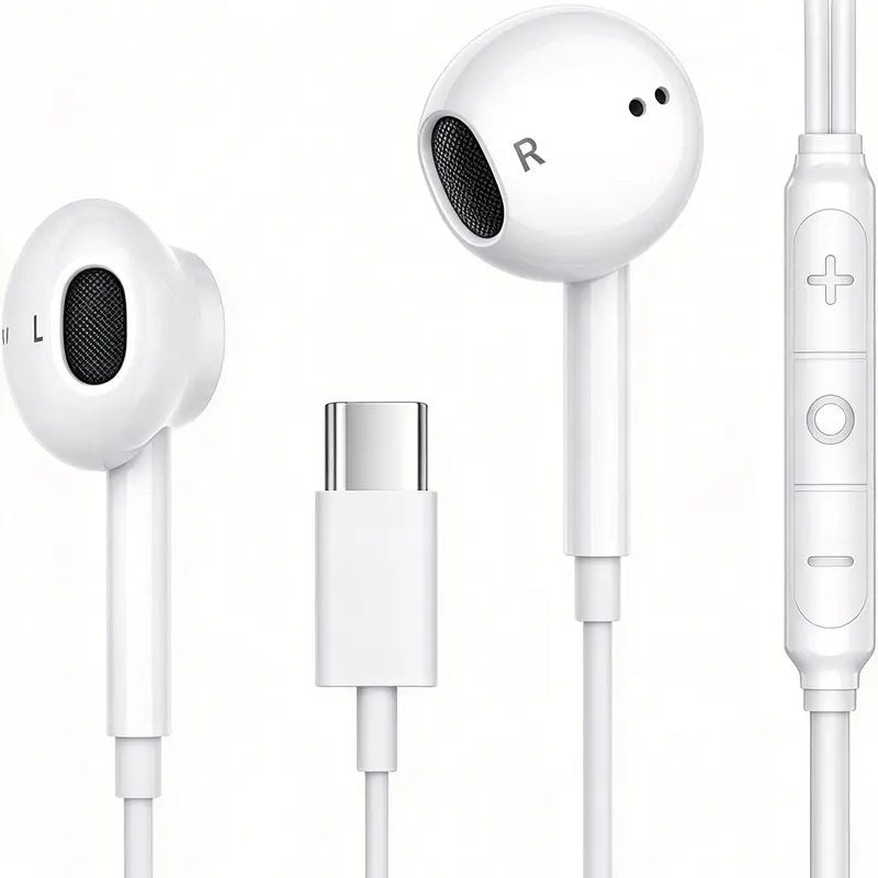 USB C Wired Earbuds with Mic & Volume Control,Volume Control, Hi-Fi Stereo, Dual-Channel, Custom-Fit for Phone 17/17 Pro/16/15, Samsung S25/S24/S23, Pixel 10/9, Oneplus, and USB-C Phones
