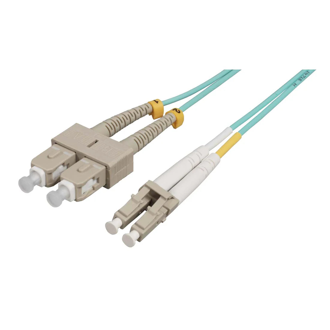 1 m LC to SC UPC Fiber Optic Patch Cable, 2.0 mm, Duplex, OFNR, OM4 Multimode, Aqua
50/125 µm, Bend Insensitive Multimode Fiber (BIMMF), 3.3 ft