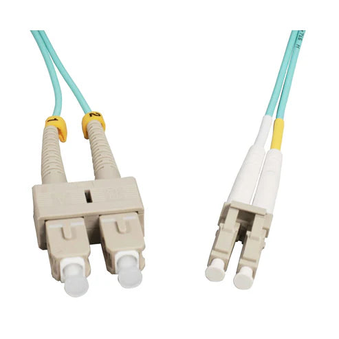 1 m LC to SC UPC Fiber Optic Patch Cable, 2.0 mm, Duplex, OFNR, OM4 Multimode, Aqua
50/125 µm, Bend Insensitive Multimode Fiber (BIMMF), 3.3 ft