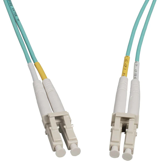 10 m LC to LC UPC Fiber Optic Patch Cable, 2.0 mm, Duplex, OFNR, OM3 Multimode, Aqua
50/125 µm, Bend Insensitive Multimode Fiber (BIMMF), 33 ft