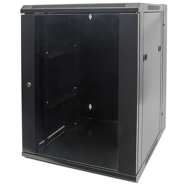 19" Double Section Wallmount Cabinet, 15U, 550 mm (21.7 in.) Depth, Black
Assembled, Steel Panels, Maximum Static Load 30 kg, Reversible Front Door