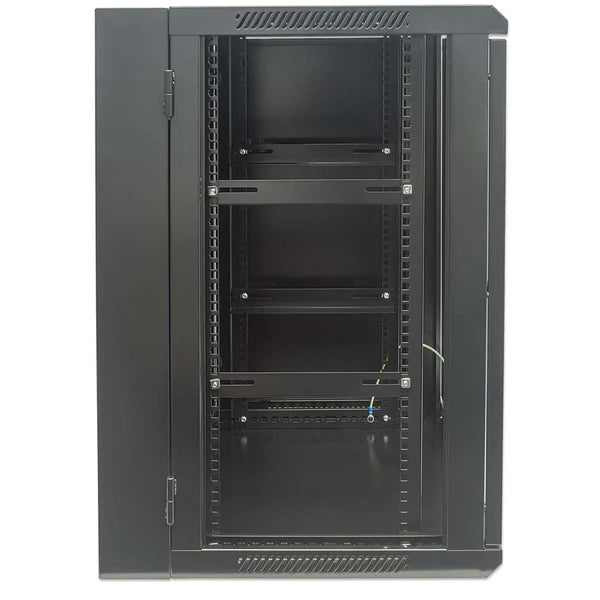 19" Double Section Wallmount Cabinet, 15U, 550 mm (21.7 in.) Depth, Black
Assembled, Steel Panels, Maximum Static Load 30 kg, Reversible Front Door