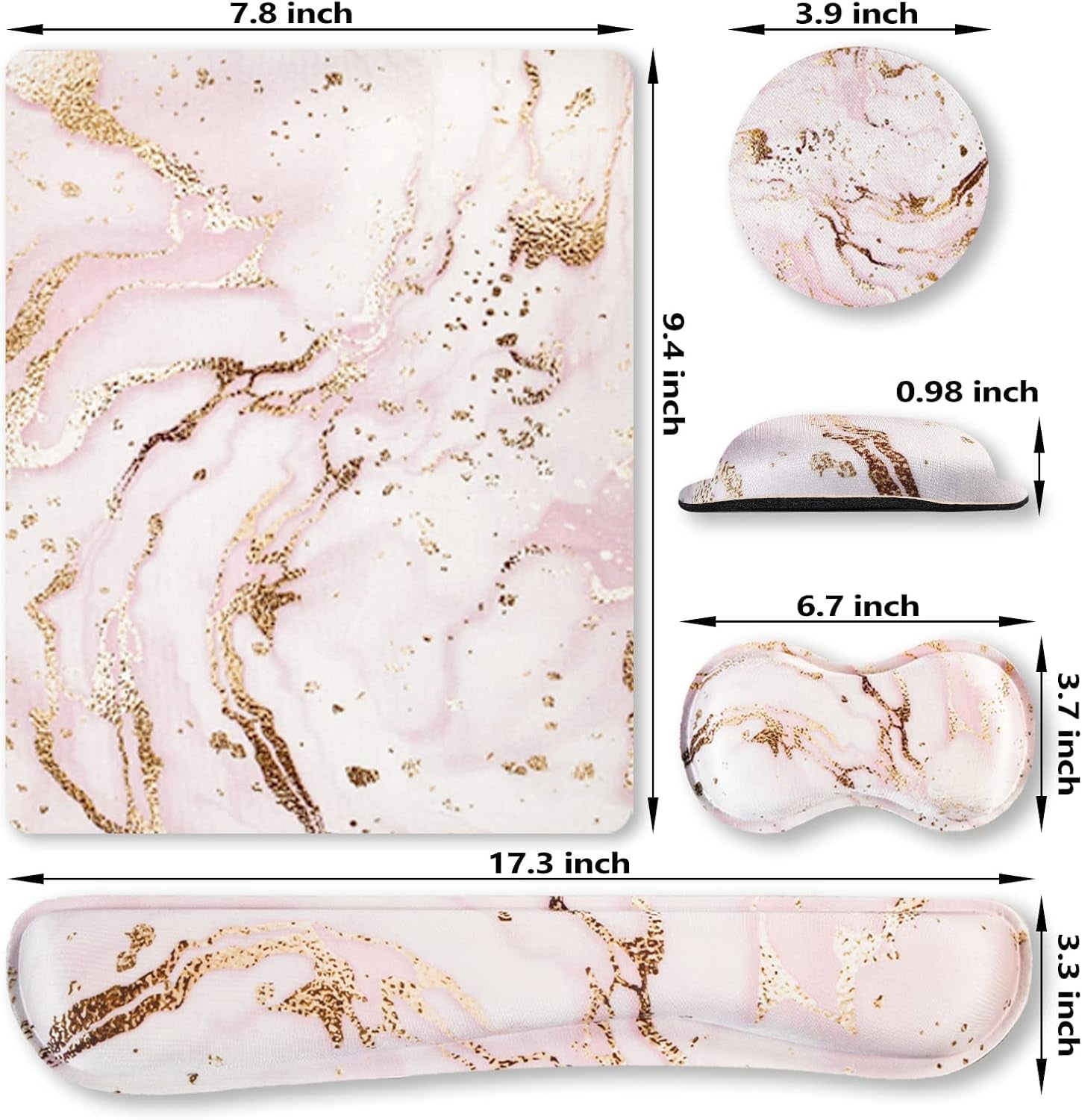 Keyboard Wrist Rest and Mouse Pad with Wrist Support Set Ergonomic Coaster, Memory Foam Mousepad Non-Slip Rubber Base Durable Comfortable for Easy Typing Pain Relief, Pink Marble