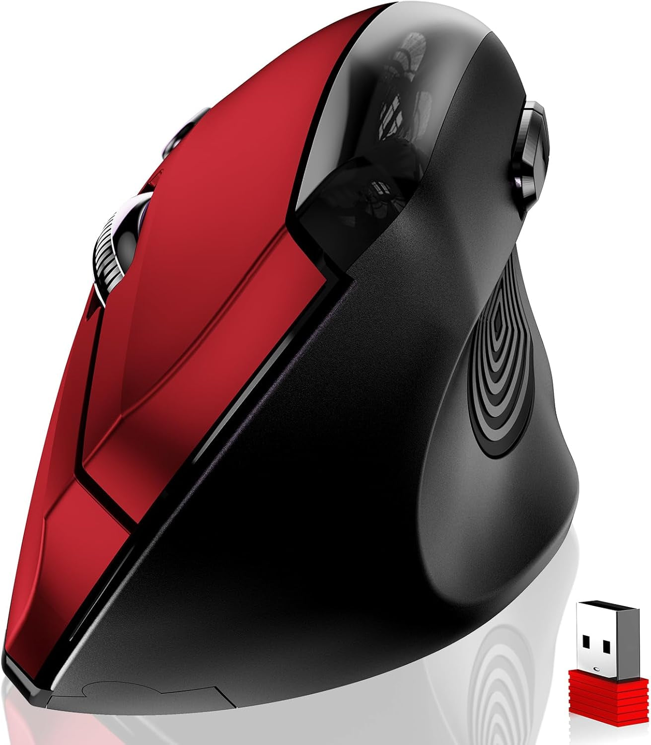 Ergonomic Wireless Mouse, 2.4G Optical Cordless, 800/1200/1600 DPI, Vertical Computer Mouse for Laptop, Mac, PC, Desktop (Right Hand, Large) - Red