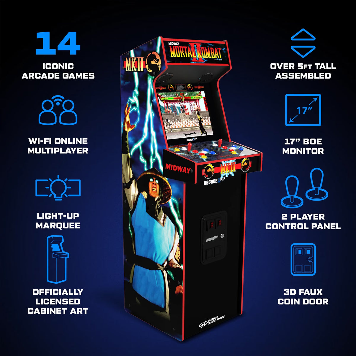Mortal Kombat II Deluxe Arcade Machine Gaming Cabinet with 14 Games