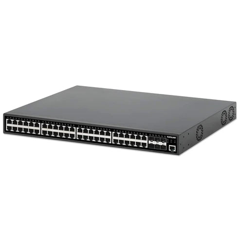 54-Port L2+ Fully Managed PoE+ Switch with 48 Gigabit Ethernet Ports and 6 SFP+ Uplinks
IEEE 802.3at/af (PoE+/PoE) Compliant, 450 W PoE Power Budget, Layer 2+/Layer 3 Lite, Six 10G SFP+ Open Slots, Self-Healing Network, 19" Rackmount