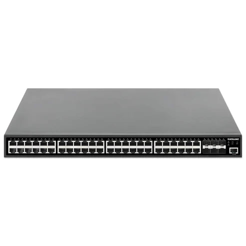 54-Port L2+ Fully Managed PoE+ Switch with 48 Gigabit Ethernet Ports and 6 SFP+ Uplinks
IEEE 802.3at/af (PoE+/PoE) Compliant, 450 W PoE Power Budget, Layer 2+/Layer 3 Lite, Six 10G SFP+ Open Slots, Self-Healing Network, 19" Rackmount