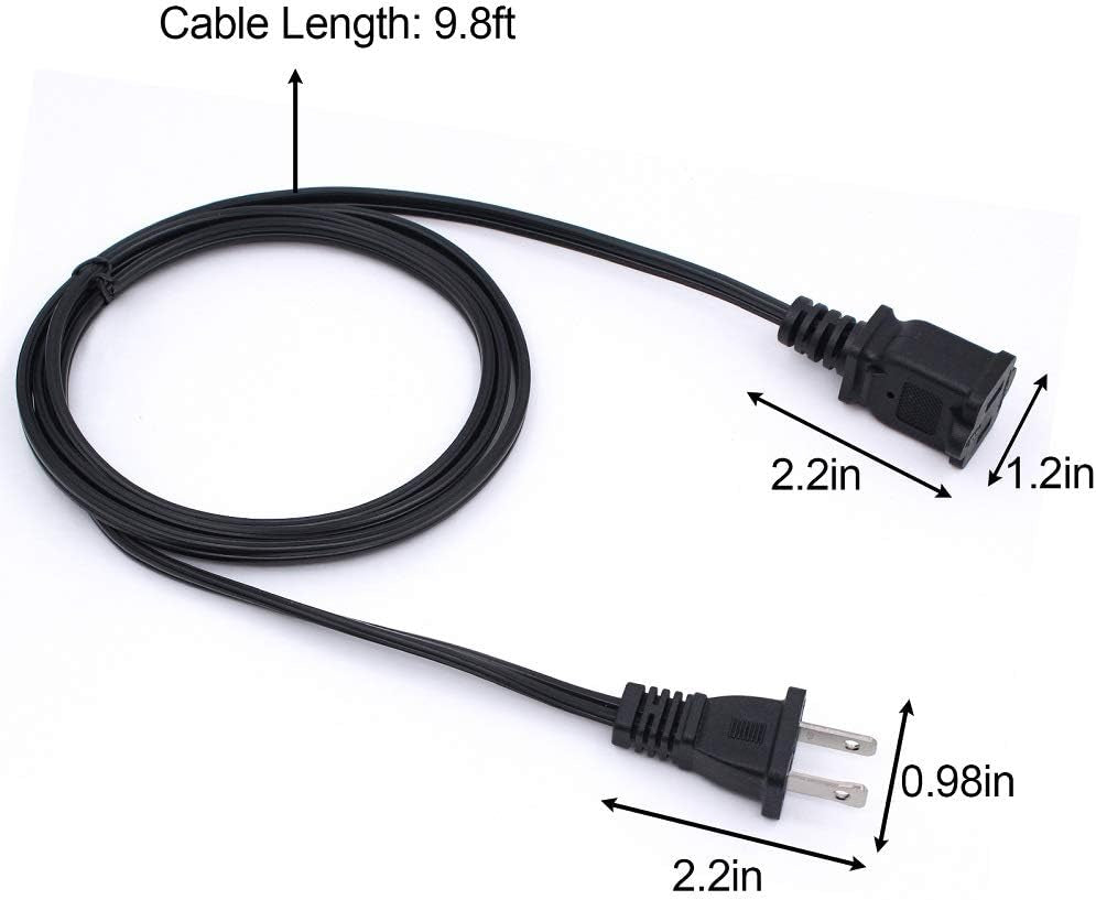 10 FT 2 Prong Extension Cord,Black Extension Cord 10 Ft Indoor or Outdoor, Male/Female Power Cable for NEMA 1-15P to NEMA 1-15R,Extension Cable 2 Pack