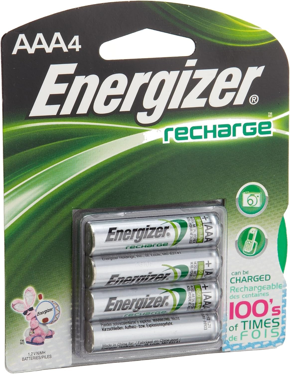 Nimh Rechargeable Batteries, AAA, 4 Batteries/Pack