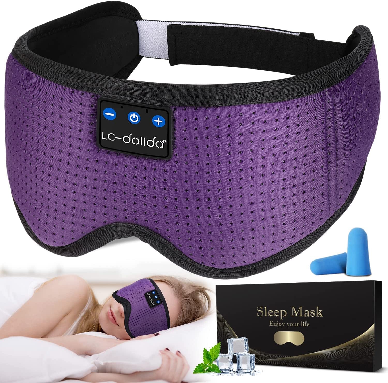 Sleep Headphones, Silk Sleep Mask Bluetooth Wireless Music Eye Mask, Sleeping Headphones for Side Sleepers Sleep Mask with Bluetooth Headphones Ultra-Thin Stereo Speaker Perfect for Sleeping