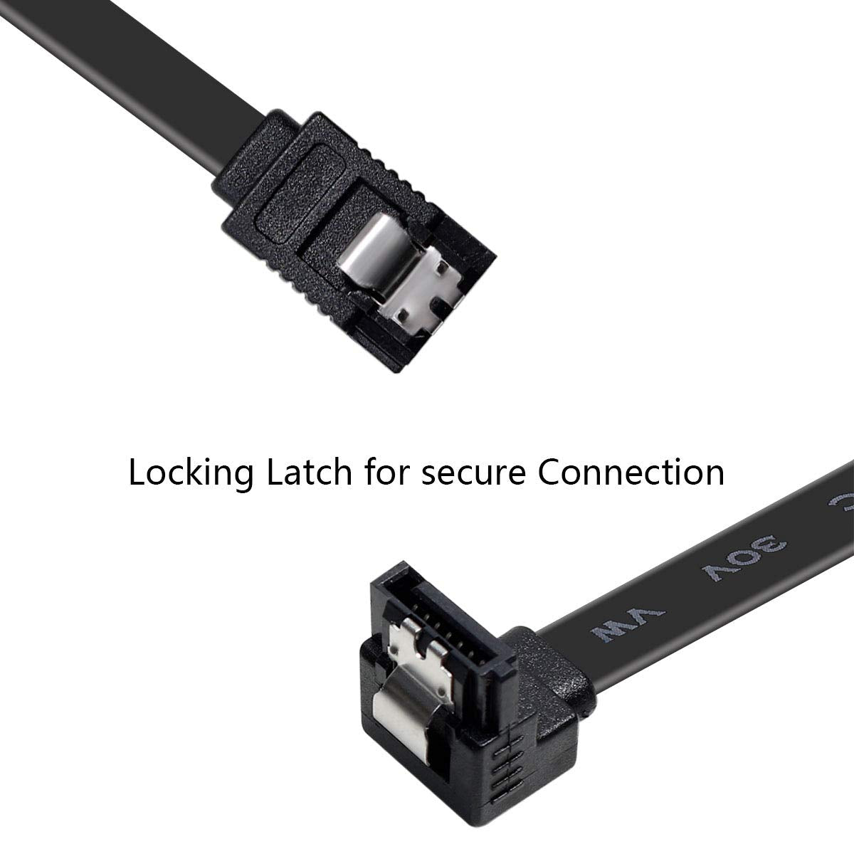 SATA Cable III, 3 Pack SATA Cable III 6Gbps 90 Degree Right Angle with Locking Latch 18 Inch for SATA HDD, SSD, CD Driver, CD Writer - Black