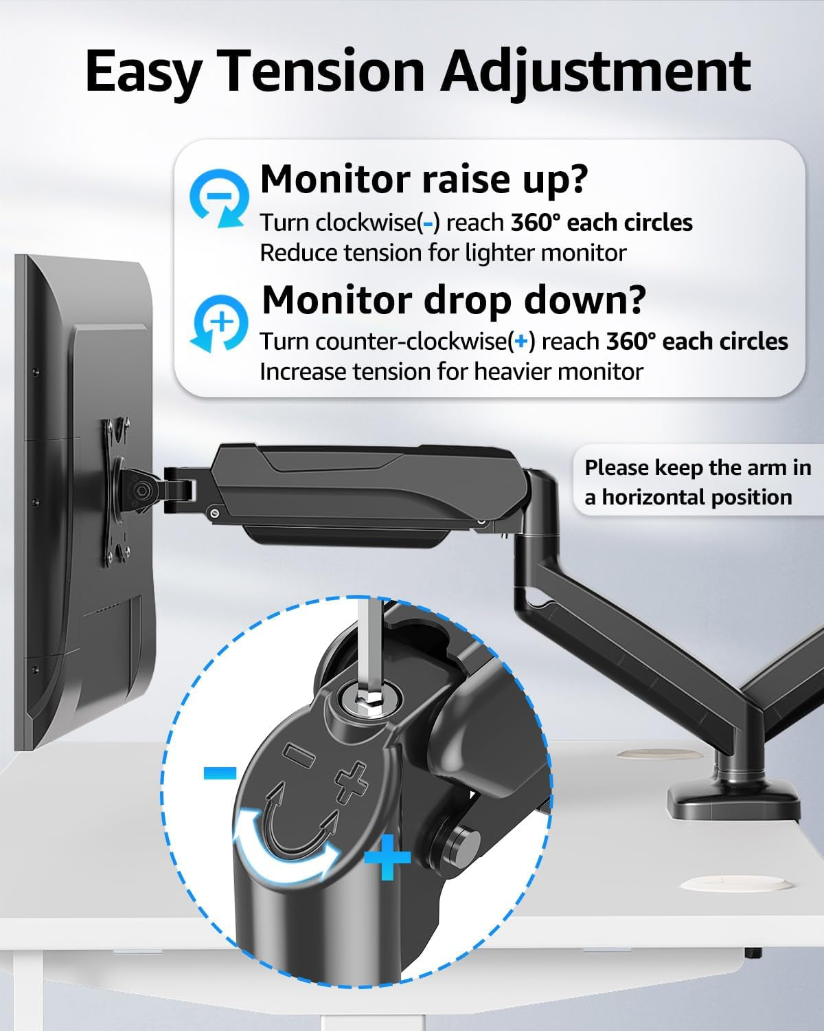 Dual Monitor Stand for Desk, Gas Spring Monitor Arms for 2 Monitors 32 27 24 22 Inches, Height Adjustable Double Monitor Mount, VESA Mount with C-Clamp & Grommet Base, Holds 4.4-17.6Lbs, Black