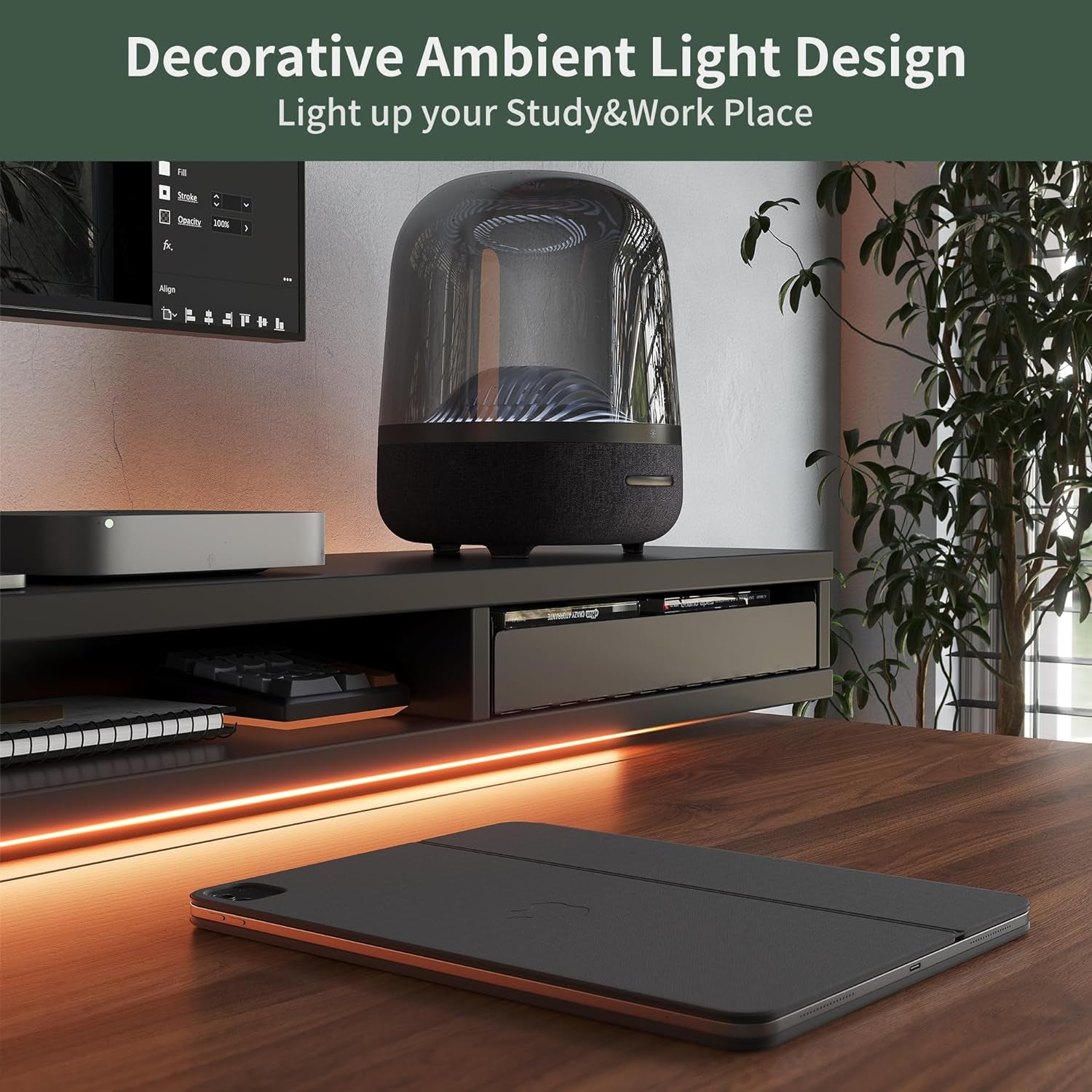 55 X 24 Inch Height Adjustable Electric Standing Desk with Double Drawers, Stand up Desk with LED Strips and Monitor Stand, Black Walnut