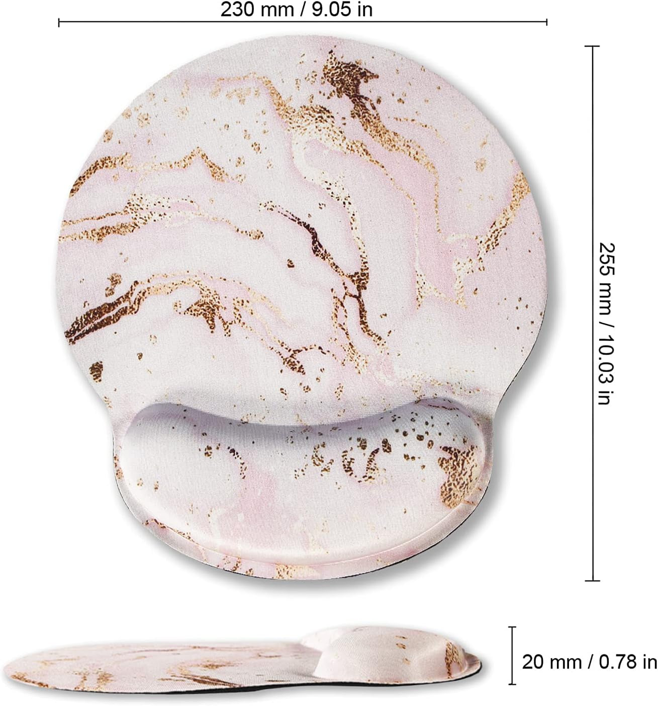 Ergonomic Mouse Pad with Wrist Rest Support Gel, Non Slip Rubber Base Pad Computer PC Laptop Women Men Mousepad for Home, Office, Gaming, Working Easy Typing, Pain Relief, Pink Marble