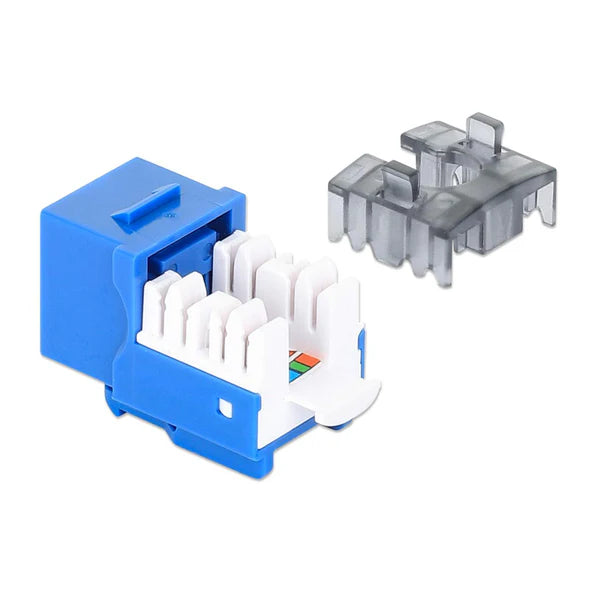Cat6 Slim Keystone Jack with Punch-Down Stand, Blue, 25-PackFor Easy Fit in High-density Patch Panels, UTP, for Solid Wire