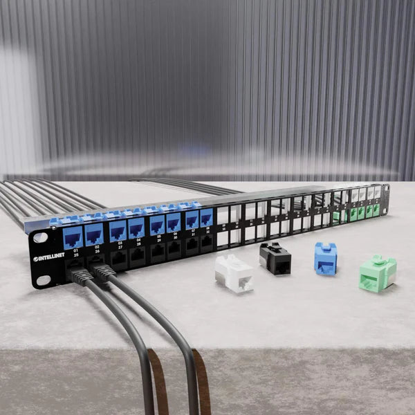 Cat6 Slim Keystone Jack with Punch-Down Stand, Blue, 25-PackFor Easy Fit in High-density Patch Panels, UTP, for Solid Wire