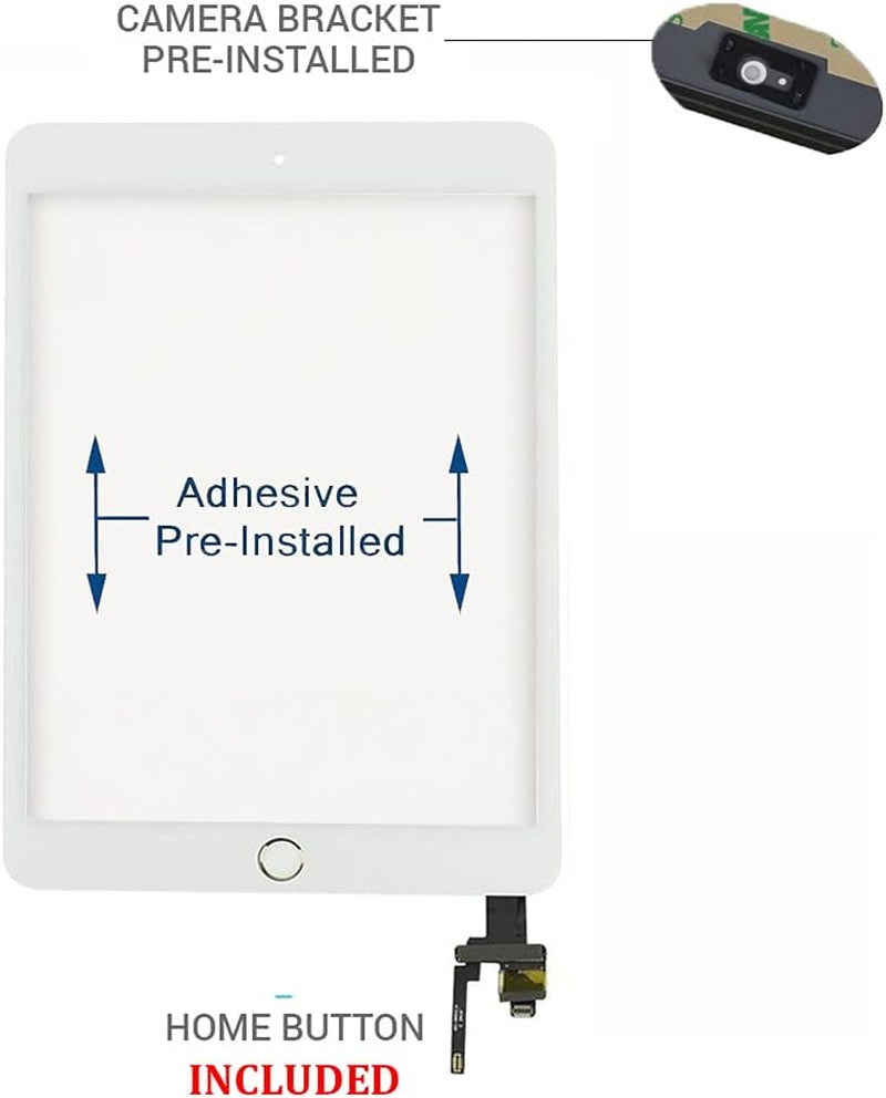 For Ipad Mini 3 Screen Replacement Glass Touchscreen Digitizer (A1599 A1600), White, Complete Repair Tools Kit,Camera Holder