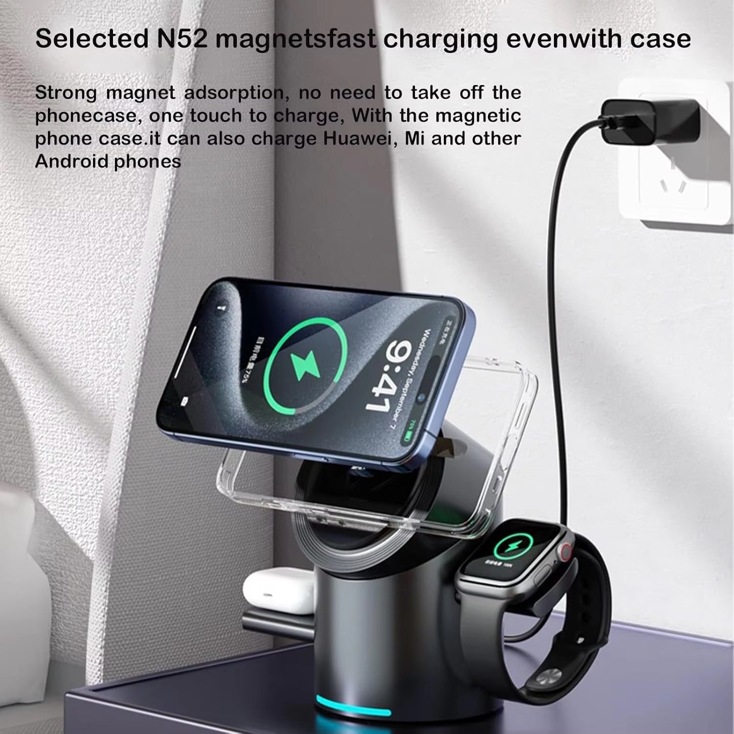 Qi2 Magnetic Wireless Charger Fast Charger 3-In-1 Intelligent Fast Charging 15W for Iphone 12/13/14/15/16/17, for Iwatch & Airpods