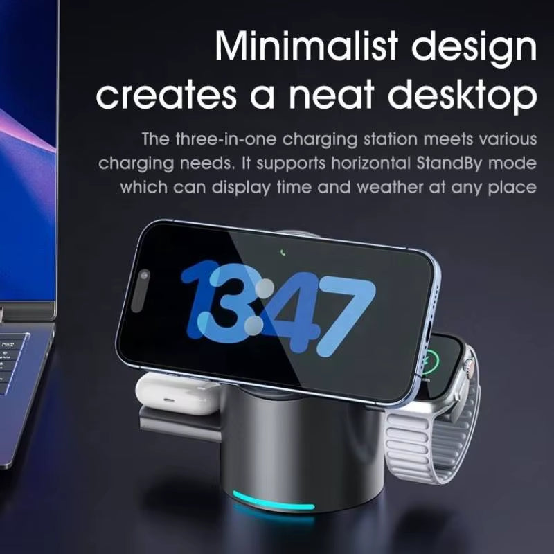 Qi2 Magnetic Wireless Charger Fast Charger 3-In-1 Intelligent Fast Charging 15W for Iphone 12/13/14/15/16/17, for Iwatch & Airpods