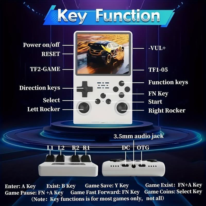 WUDS R36S Handheld Game Console 3.5 Inch Retro Handheld Video Games Consoles Built-In Rechargeable Battery Portable Style Hand Held Game Consoles System Pink