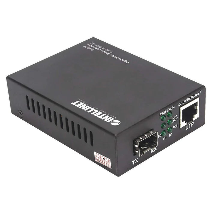 Gigabit PoE+ Media Converter
1 x 10/100/1000Base-T RJ45 Port to 1 x SFP Port, PoE+ Injector