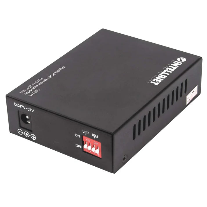 Gigabit PoE+ Media Converter
1 x 10/100/1000Base-T RJ45 Port to 1 x SFP Port, PoE+ Injector