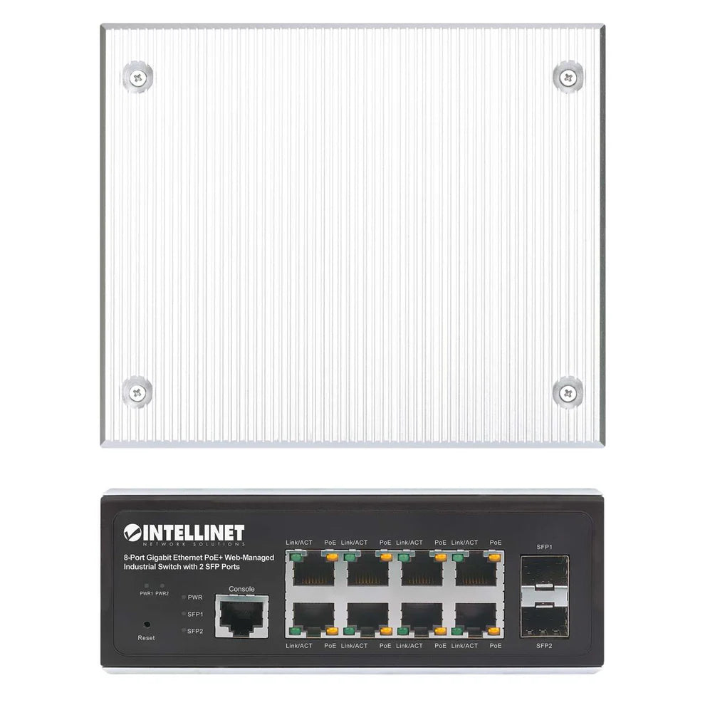 Industrial 8-Port Gigabit Ethernet PoE+ Layer 2+ Web-Managed Switch with 2 SFP PortsIEEE 802.3at/af (PoE+/PoE) Compliant, PoE Power Budget up to 240 W, Layer 2+/Layer 3 Lite, IP30-Rated Metal Housing