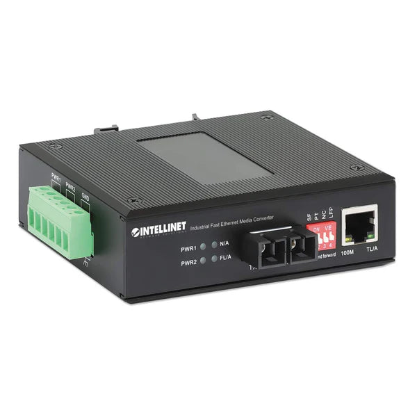Industrial Fast Ethernet Media Converter
10/100Base-TX to 100Base-FX (SC) Multi-Mode, 2 km (1.24 mi.), Wavelength 1310 nm, IP40-rated Metal Housing, DIN-rail Mount