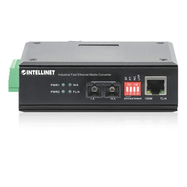 Industrial Fast Ethernet Media Converter
10/100Base-TX to 100Base-FX (SC) Multi-Mode, 2 km (1.24 mi.), Wavelength 1310 nm, IP40-rated Metal Housing, DIN-rail Mount