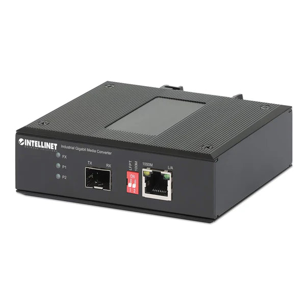 Industrial Gigabit Media Converter
10/100/1000Base-TX to SFP Slot, IP40-rated Metal Housing, DIN-rail Mount
