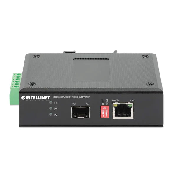 Industrial Gigabit Media Converter
10/100/1000Base-TX to SFP Slot, IP40-rated Metal Housing, DIN-rail Mount