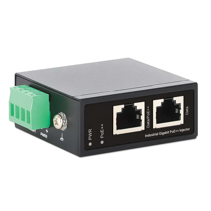 Industrial Gigabit PoE++ Injector
One 95 W Port, IEEE 802.3bt (4PPoE) Compliant, IP50-Rated Metal Housing, DIN-Rail Mount
