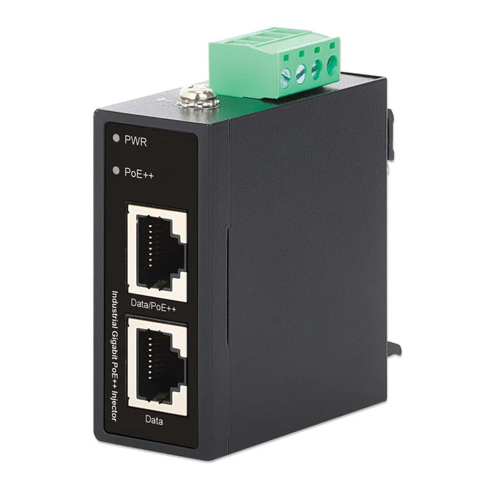 Industrial Gigabit PoE++ Injector
One 95 W Port, IEEE 802.3bt (4PPoE) Compliant, IP50-Rated Metal Housing, DIN-Rail Mount