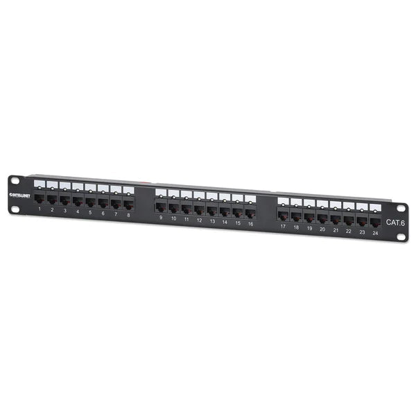 Port Identifier Cat6 24-Port Patch Panel with LEDs, 1U
LED Link Indicators, 19-inch Rackmount Panel, UTP, 180° Entry Punch-Down Blocks, for Solid Wire, Gold-plated Contacts, Black