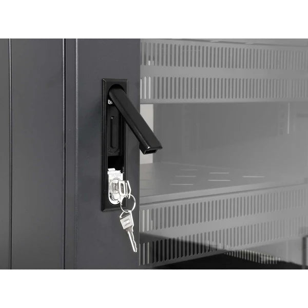 Pro Line Network Cabinet with Integrated Fans, 18U
23.6 in. (600 mm) Depth and Width, Roof-mounted Two-fan Ventilation Unit with Thermostat, Assembled, Black RAL 9004