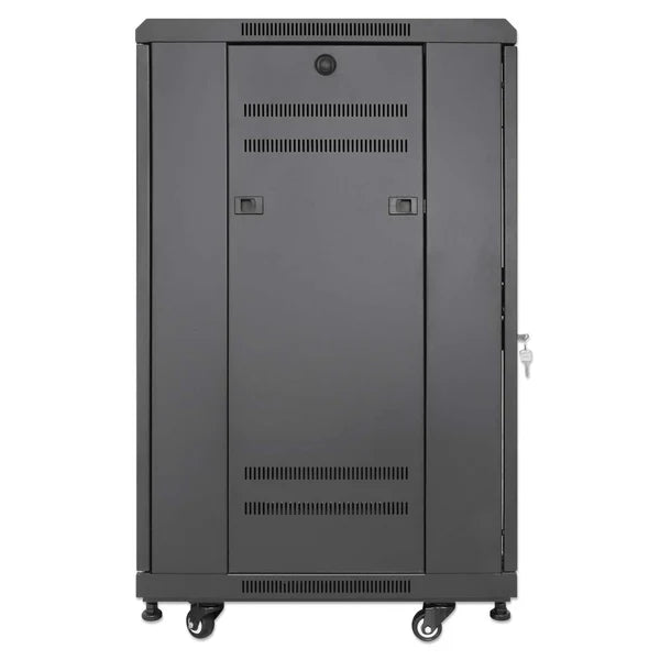 Pro Line Network Cabinet with Integrated Fans, 18U
23.6 in. (600 mm) Depth and Width, Roof-mounted Two-fan Ventilation Unit with Thermostat, Assembled, Black RAL 9004