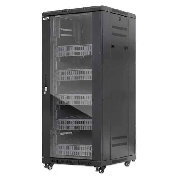 Pro Line Network Cabinet with Integrated Fans, 27U
23.6 in. (600 mm) Depth and Width, Roof-mounted Two-fan Ventilation Unit with Thermostat, Assembled, Black RAL 9004