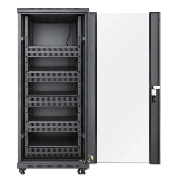 Pro Line Network Cabinet with Integrated Fans, 27U
23.6 in. (600 mm) Depth and Width, Roof-mounted Two-fan Ventilation Unit with Thermostat, Assembled, Black RAL 9004