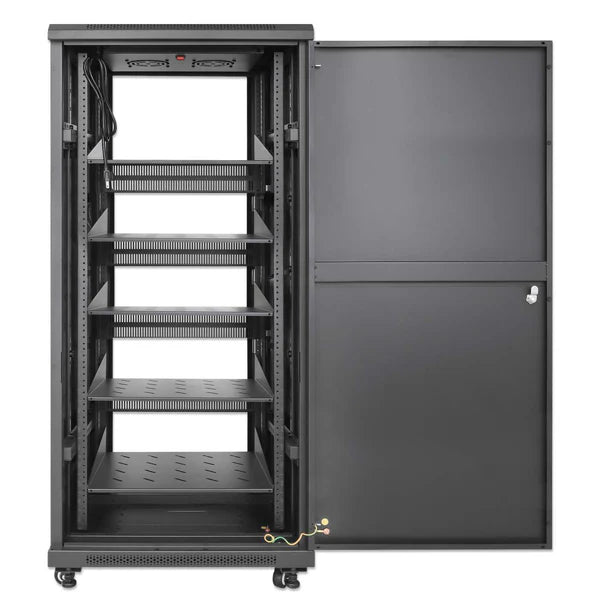 Pro Line Network Cabinet with Integrated Fans, 27U
23.6 in. (600 mm) Depth and Width, Roof-mounted Two-fan Ventilation Unit with Thermostat, Assembled, Black RAL 9004