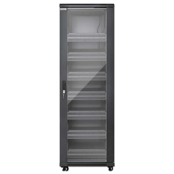 Pro Line Network Cabinet with Integrated Fans, 38U
23.6 in. (600 mm) Depth and Width, Roof-mounted Two-fan Ventilation Unit with Thermostat, Assembled, Black RAL 9004