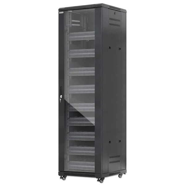 Pro Line Network Cabinet with Integrated Fans, 42U
23.6 in. (600 mm) Depth and Width, Roof-mounted Two-fan Ventilation Unit with Thermostat, Assembled, Black RAL 9004
