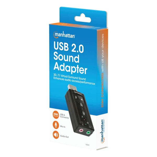 USB-A to 3.5 mm Audio Adapter with Volume Controls
Compact High-Speed USB 2.0 External Sound Card with 3.5 mm Audio and Microphone Ports, 7.1-Channel Virtual 3D Surround Sound, Internal Amplifier and Volume Controls