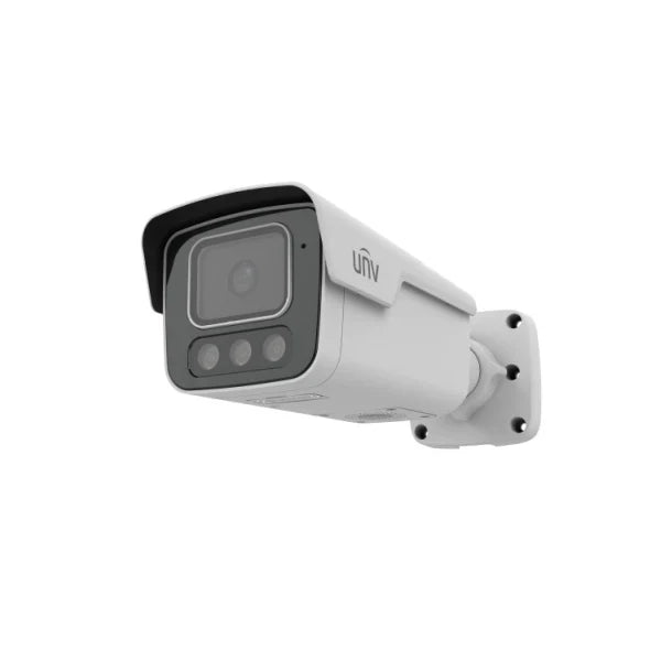 UNV Tri-Guard 2.0 8MP 4K UltraHD Red/Blue Active Deterrence Lights, White Light, and IR LED Bullet IP Security Camera with a 2.8mm Lens and Two-Way Audio