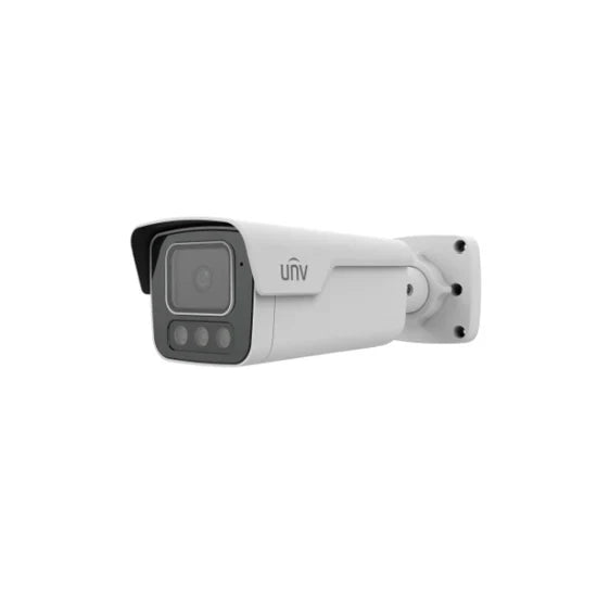 UNV Tri-Guard 2.0 8MP 4K UltraHD Red/Blue Active Deterrence Lights, White Light, and IR LED Bullet IP Security Camera with a 2.8mm Lens and Two-Way Audio