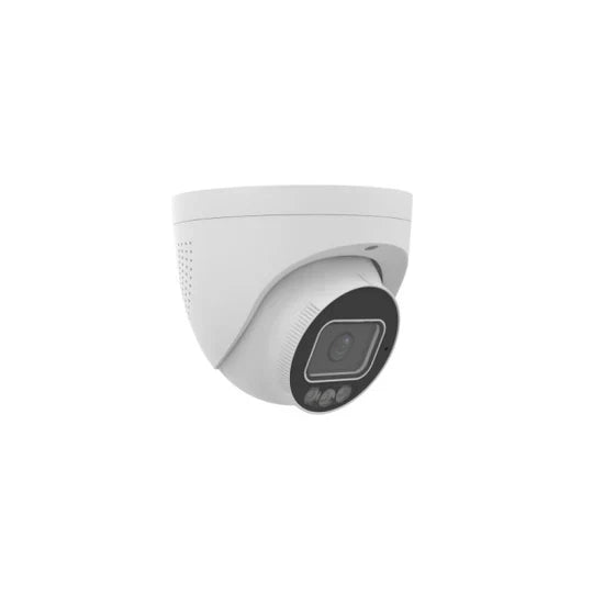 UNV Tri-Guard 2.0 8MP 4K UltraHD Red/Blue Active Deterrence Lights, White Light, and IR LED Turret IP Security Camera with a 2.8mm Lens and Two-Way Audio