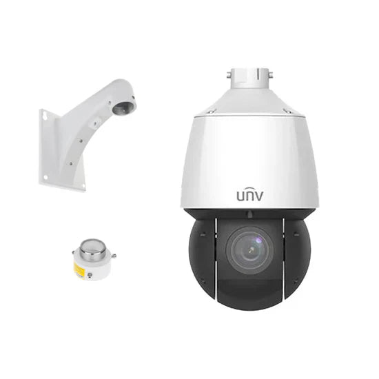 UNV 4MP Deep Learning IP67 Weatherproof PTZ IP Security Camera with a 25x Motorized Zoom Lens, AI Autotracking, and LightHunter Illumination Technology, and Included Wall Mount