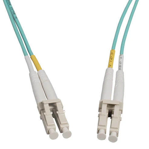 0.5 m LC to LC UPC Fiber Optic Patch Cable, 2.0 mm, Duplex, OFNR, OM4 Multimode, Aqua
50/125 µm, Bend Insensitive Multimode Fiber (BIMMF), 1.6 ft