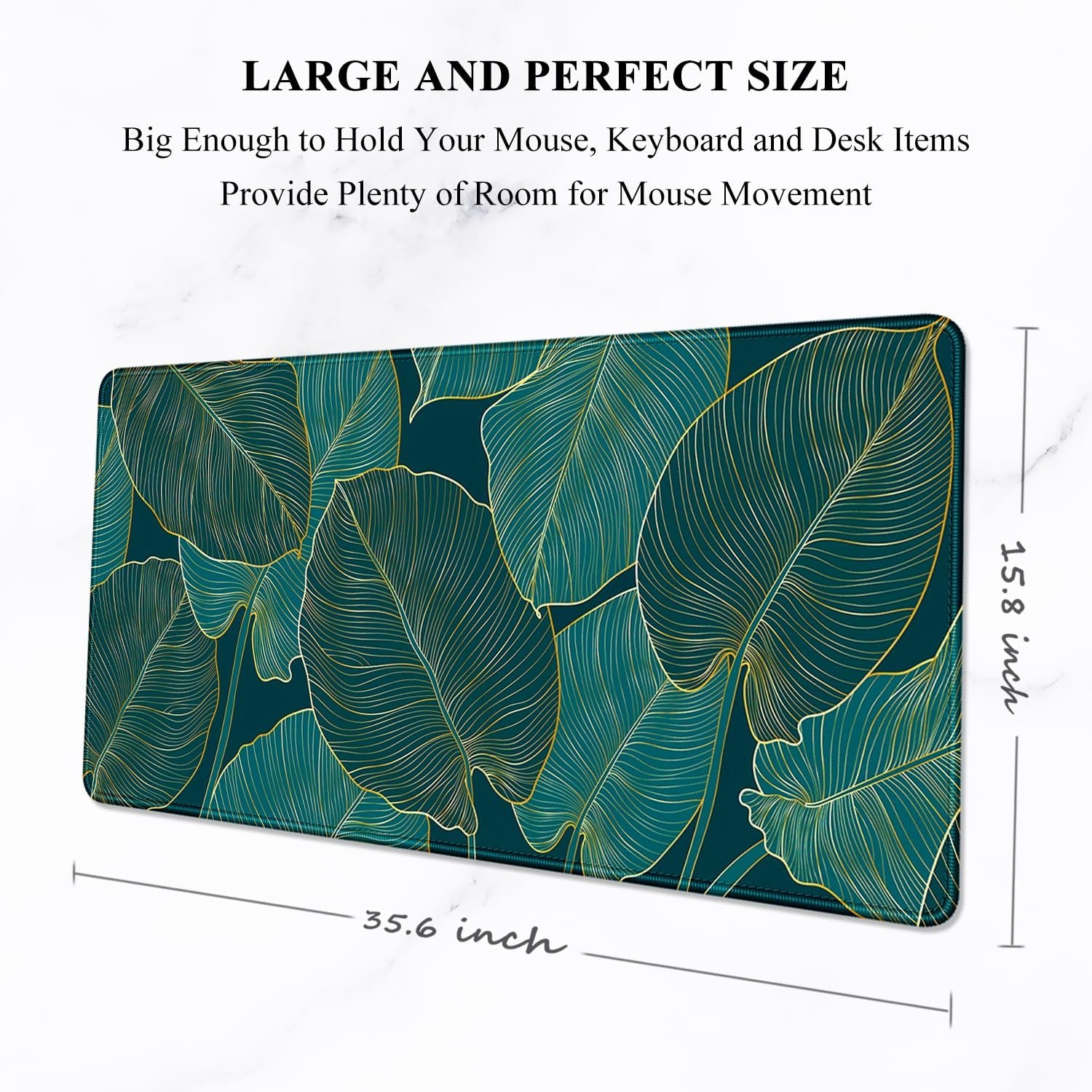 Desk Mat, Ultra Large Mouse Pad, XXL Gaming Mousepad, Green Tropical Leaves Deskpad, Big Extended Full Size Mouse Pad, Desktop Desk Matt for Keyboard, Laptop & Computer, 35.5 X 15.7 In