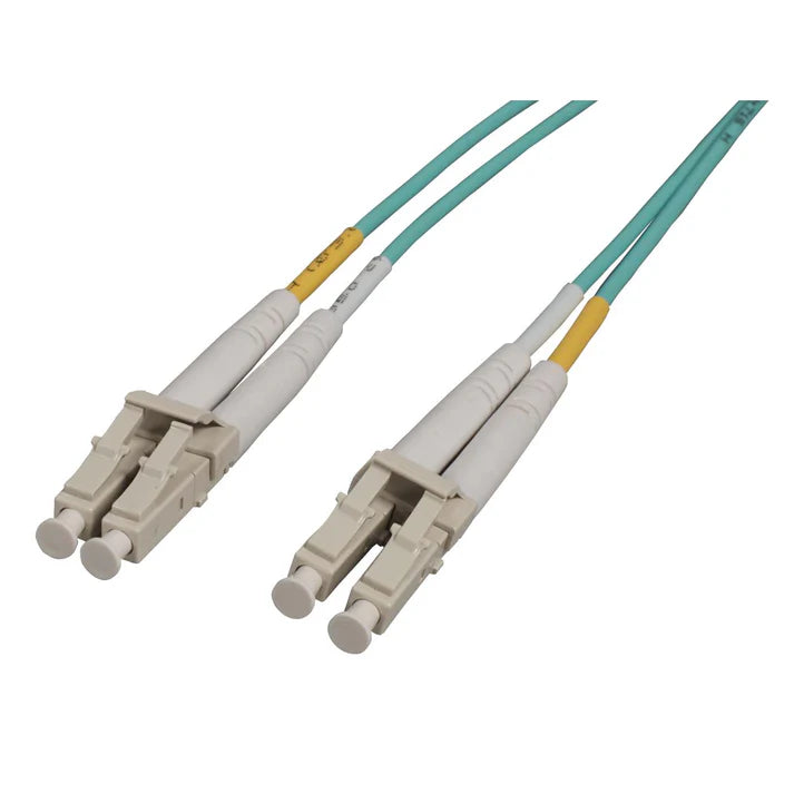10 m LC to LC UPC Fiber Optic Patch Cable, 2.0 mm, Duplex, OFNR, OM3 Multimode, Aqua
50/125 µm, Bend Insensitive Multimode Fiber (BIMMF), 33 ft